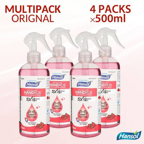 Hansol  Hospital Grade (500 ML* 4 Pc, Fragrance Rose)-Pack of 4 Sanitizer Spray Bottle