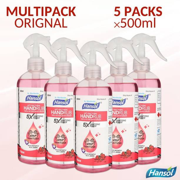 Hansol  Hospital Grade (500 ML* 5 Pc, Fragrance Rose)-Pack of 5 Sanitizer Spray Bottle