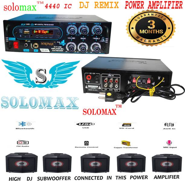 solomax Colour DJ AMPLIFFIER 003 Bluetooth Full Black Digital Stereo with BT/USB//SD Card/FM/AUX 5000 W AV Power Amplifier (Black) 160 W AV Power Amplifier