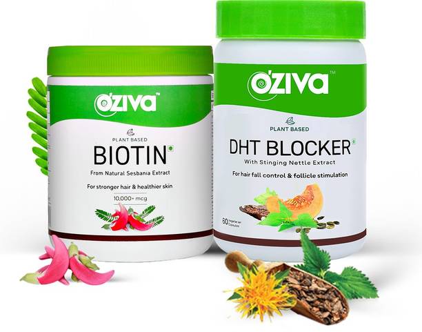 OZiva Hair Re-growth and Fall Reduction Routine (Plant Based Biotin + DHT Blocker)