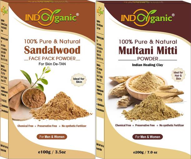 Indo Organic Multani Mitti and Sandalwood Face Pack Powder Combo Set
