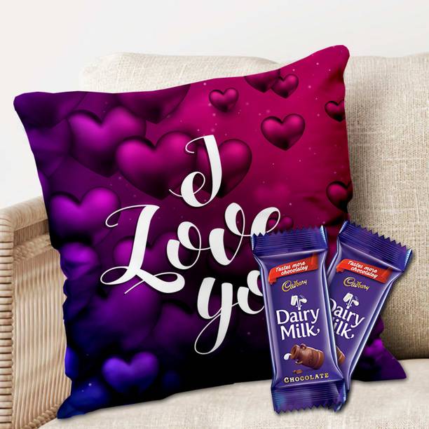 Midiron Valentine Gifts, Love Gifts, Birthday Gift for wife, Valentine Gift for Girlfriend, Gift for Husband Birthday Special, Cushion with Chocolate ( Pack 2) Ceramic, Microfibre Gift Box