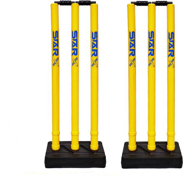 STARX Plastic Cricket Stumps Set, 6 x Yellow Wicket, 4 x Black Stumps and 2 x Black Base