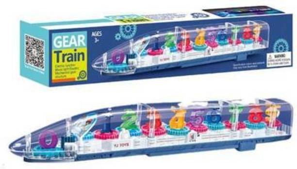 ट्रूबक्स Transparent Gear Train toy With Music 3D Lights And Sound, Bump N go Action, Musical Electric Train Toy For Kids, Concept Gear Train Plastic (Multi-Color) (Multicolor)