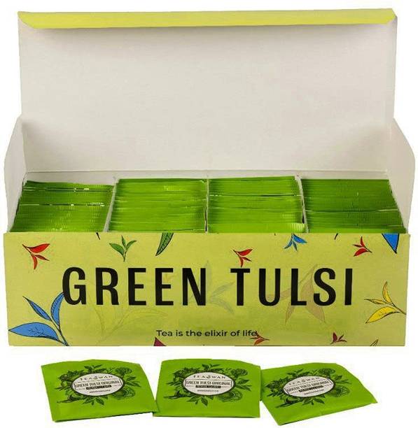 TeaSwan Premium Green Tulsi Tea for Digestion, Immunity and Weight Loss | 100 Tea Bags Tulsi Green Tea Bags Box