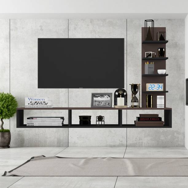 plantzy Wooden TV Entertainment Unit/Wall Set Top Box Shelf Stand/TV Cabinet for Wall/Set Top Box Holder for Home/Living Room/Bedroom Ideal for TV Upto 42" (Black/Brown) Engineered Wood TV Entertainment Unit