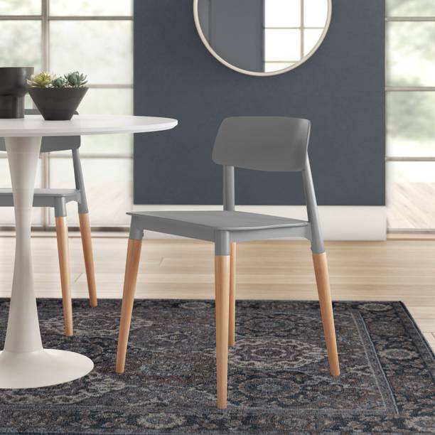 Deal Dhamaal Bella Dining Chair/Cafeteria Chair/Cafe Chair/Armless Side Chairs Molded ABS Plastic with Wood & American Mid-Century Styling (Grey) Plastic Living Room Chair