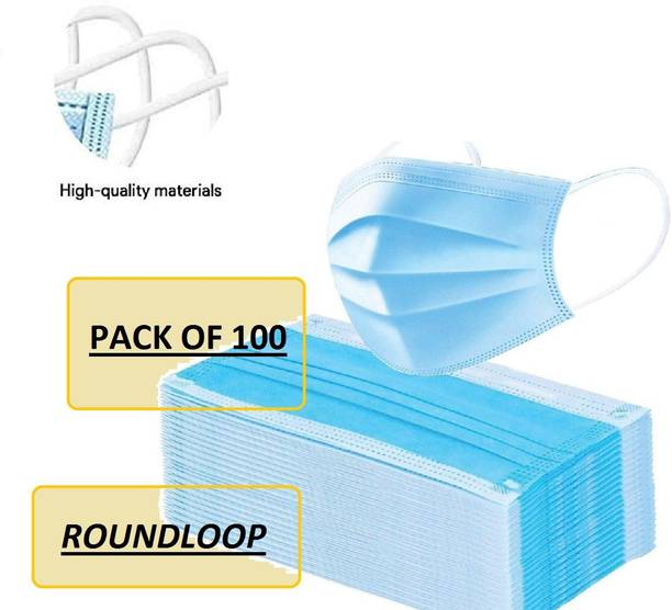 MaxxPro Disposable Face Masks 100 Pieces Boxed 3 Layer Face Mask Suitable for Adults and Teens Masks Disposable ( PACK OF 100 ) ( BLUE SURGICAL MELTBLOWN MASK ) Surgical Mask With Melt Blown Fabric Layer