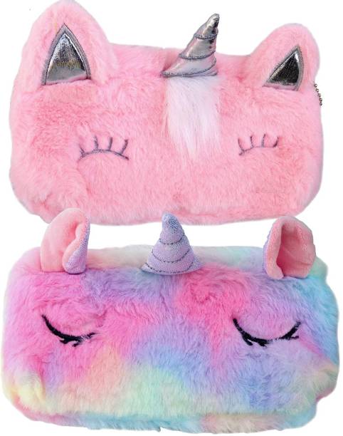 Magic of Gifts Attractive Unicorn Gifts for Kids/Girls Unicorn Fur Pencil Pouch with Horn Design Kids School Stationery Organizer Pouch Set Unicorn Art Polyester Pencil Boxes