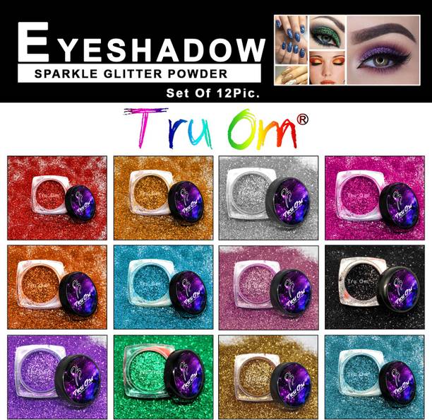 TRUOM Multicolor Eyeshadow Glitter Powder Fine Quality Makeup For Eyes / Nails / Face / Body ( SET OF 12 COLOR )