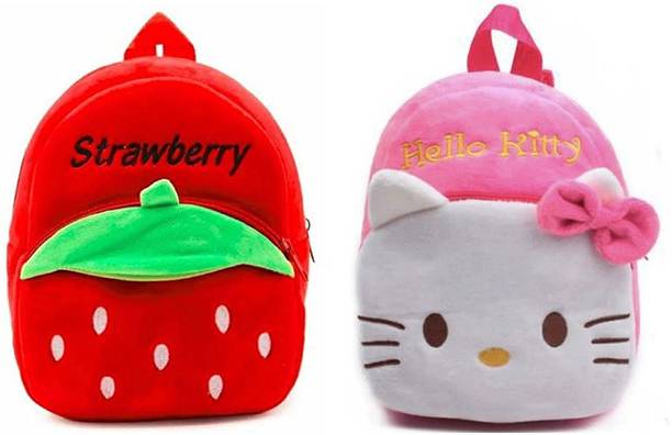 Afya Soft Toy Strawberry & Hello Kitty Combo Plush Bag For Cute Kids 2-5 Years Waterproof Plush Bag Plush Bag