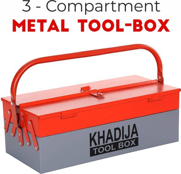 Khadija Metal 3 Compartment (Red Grey) Tool Box with Tray