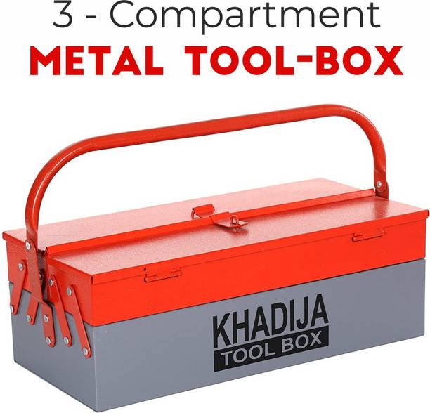 Khadija Metal 3 Compartment (Red Grey) Tool Box with Tr...