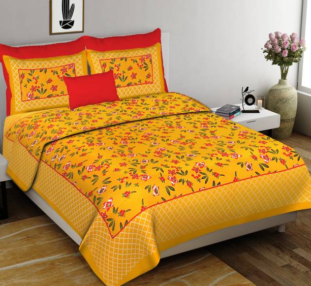 Cosito 144 TC Cotton Double Jaipuri Prints Flat Bedsheet