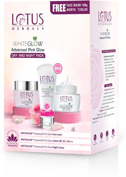 LOTUS HERBALS WhiteGlow Advanced Pink Glow Day & Night Pack | Day Cream | Night Cream | Face Wash | Dark Spot Reduction | Sun Protection
