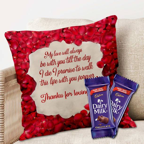 Midiron Valentine Gifts, Love Gifts, Birthday Gift for wife, Valentine Gift for Girlfriend, Gift for Husband Birthday Special, Cushion with Chocolate ( Pack 2) (IZ21-194) Ceramic, Microfibre Gift Box