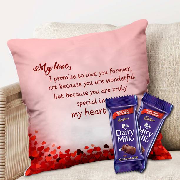 Midiron Valentine Gifts, Love Gifts, Birthday Gift for wife, Valentine Gift for Girlfriend, Gift for Husband Birthday Special, Cushion with Chocolate ( Pack 2) (IZ21-185) Microfibre Gift Box
