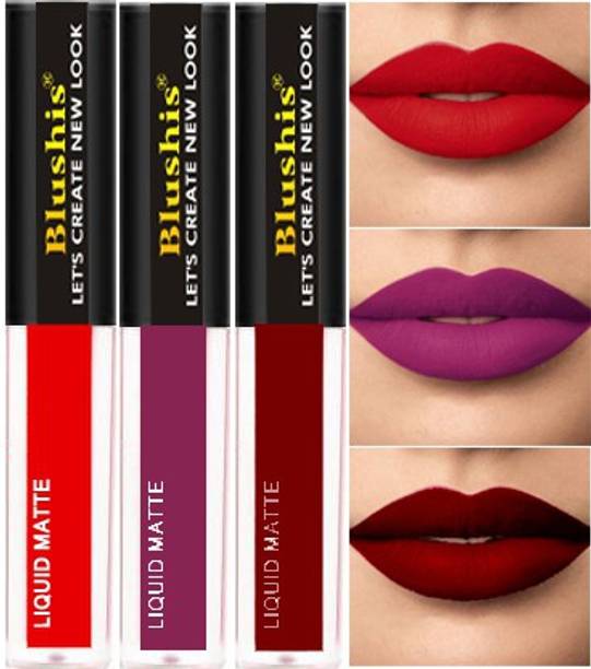 ब्लूशिस Smudge proof Waterproof Long lasting Liquid matte Lipstick Non Transfer Common Colour For Daily Use Combo pack of 3