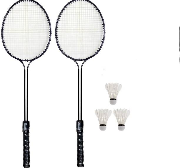 pargati 2 Double Shaft Badminton Racquet + 3 Pc Feather Shuttle + 1 Cover Multicolor Strung Badminton Racquet