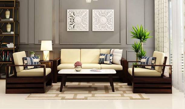 CHITRA FURNITURE Solid Wood Sheesham Wood 3+1+1 Five Seater Sofa Set For Living Room, Guest Room Fabric 3 + 1 + 1 Sofa Set