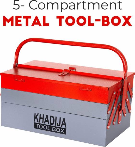 Khadija Metal 5 Compartment (Red Grey) Tool Box with Tray