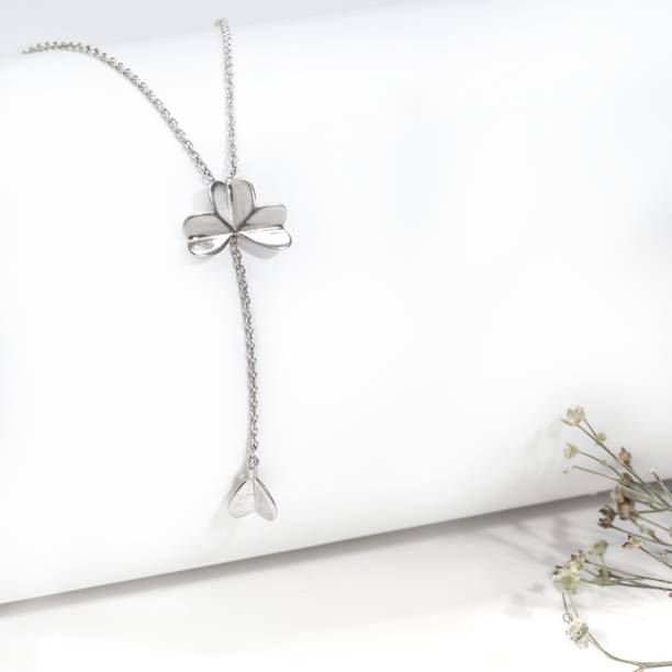 925 Sterling Silver Falling Petal Y-Drop Necklace with Chain and 925 stamped Rhodium Plated Sterling Silver Necklace