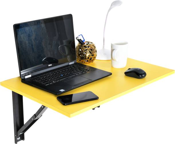 QARA Folding Wall Mounted Study Table /Office Table Stand/Laptop Table Foldable/Work Table for home Office (Yellow - 60 cm x 40cm ) - 100% Made in India Solid Wood Study Table