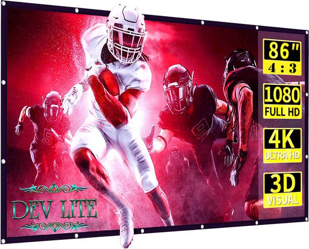 Dev Lite Premium 86 Inch Diagonal, 4:3 Viewing Aspect Ratio, 69 Inches x 52 Inches, Supports UHD-3D-4K Technology Universal Eyelets Type Foldable White 6 Feet - Width x 4 Feet - Height Projector Screen (Width 175 cms x 132 cms Height) Projector Screen (Width 175 cm x 132 cm Height) Projector Screen (Width 175 cm x 132 cm Height)