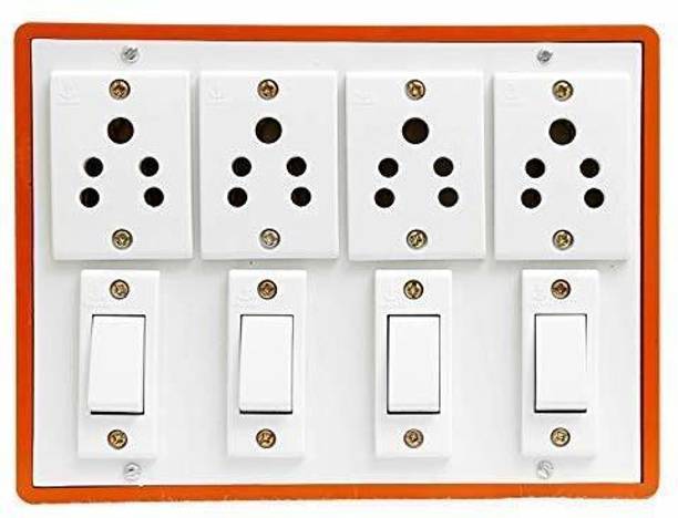 गणपति PVC Extension Board Anchor 4 Sockets with 4 Switchs & 3Pin Plug(6A) With 5 Meter Dual Core Copper Wire. 4 Socket Extension Boards (Brown, White) 4 सॉकेट सर्ज रक्षक