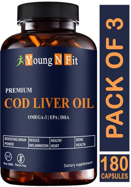 Young N Fit Premium Cod Liver Oil Capsules, for Immunity, Supports Heart, Brain (YNF148)