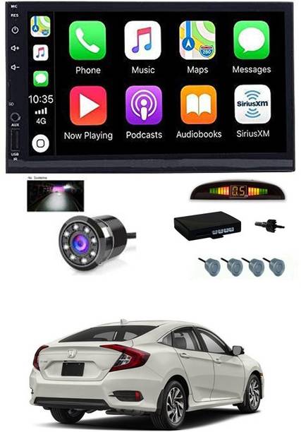 RKPSP 7 INCH Full Double Din Car Screen Stereo Media Player Audio Video Touch Screen Stereo Full HD with MP3/MP4/MP5/USB/FM Player/WiFi/Bluetooth & Mirror Link with Back Rear Camera & Silver Sensor For New Civic Car Stereo