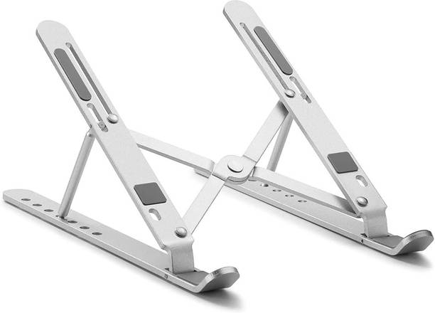 StealODeal 7 Angles Adjustable and Foldable Stainless Steel Laptop Stand Upto 10 to 15.6" (Silver) Aluminium Desk Stand Laptop Stand with Adjustable Height Compatible with Universal Laptops