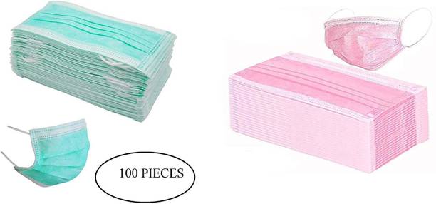 Wellstar Comfortable Fit with Bacterial Filtration ISO Certified Disposable 3 Ply Mask Non Woven Face Mask, Bacterial Filtration Efficiency with Nose Clip (Green/Pink Colour Each 50 numbers) - 100 pieces Non-Washable, Water Resistant Surgical Mask