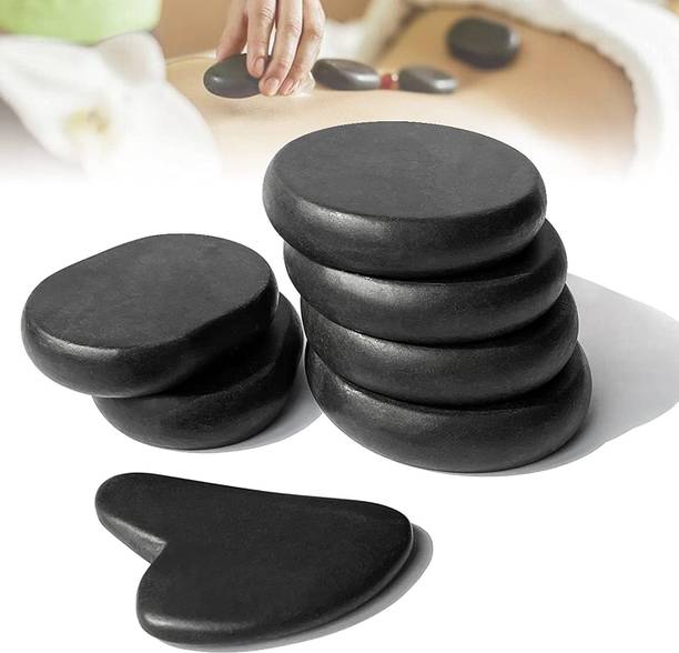 HEALIT HEALIT_GUASHA_M09 Hot Stones for Massage-6 Large Essential Massage Stones Set (3.15in) with 1 Gua Sha Facial Tools, Massage Tools for Professional or Home Massage, Facial Skincare, Relaxing, Pain Relief Massager