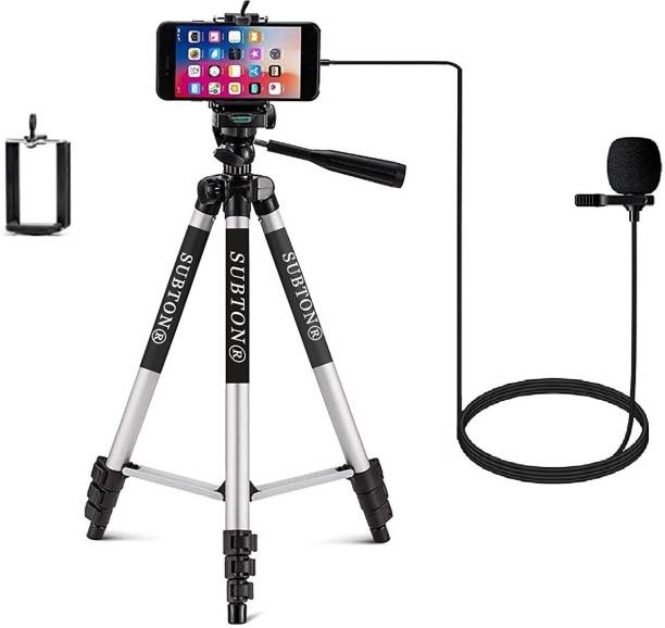 subton Photography Mobile Holder Tripod 3110 Mobile Stand with Collar Mic (1.5 meter length) for Vlogging, Video Shooting, YouTube etc Compatible with All Mobile Phones Tripod, Tripod Bracket, Tripod Clamp