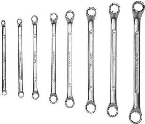 TAPARIA Nickel Chrome Carbon Steel Double Ring Spanner Set (Set of 8 Pieces)| Silver , Size 6 To 22 inch Double Sided Pipe Wrench