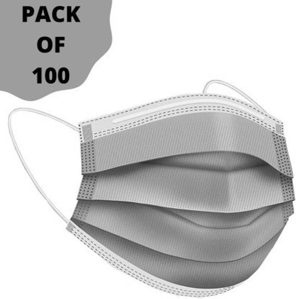Wellstar Non-Woven Fabric 3 layer 3Ply Surgical Mask with Nose-Pin and Melt Blown Fabric Layer (Disposable & Reusable) (100 mask,ree Size) (Grey) Surgical Mask With Melt Blown Fabric Layer