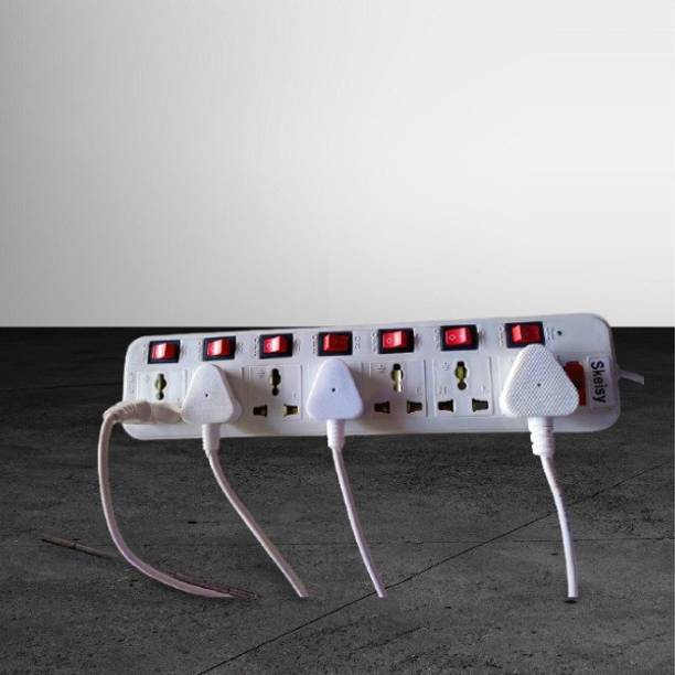 Skeisy zivox-tech 7 socket plus 7 switch with3mtr long wire (white) 7  Socket Extension Boards