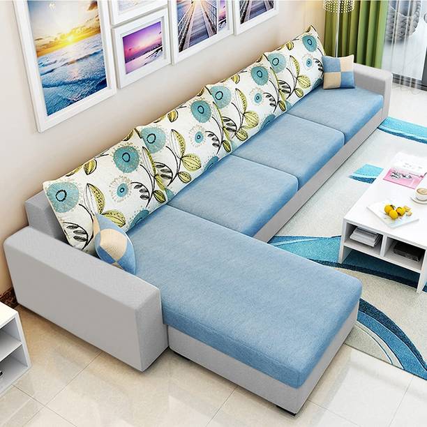 CasaStyle Coral 5 Seater Fabric LHS L Shape Sofa Set (Light Blue-Light Grey) Fabric 5 Seater  Sofa