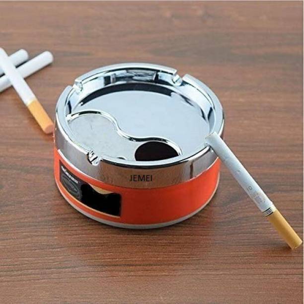 JEMEI Plastic crome Finish Round Rotating MINI Cigarette Ashtray Smoking for Home, Office and car (Pack Of 1 ) Multicolor Plastic, Stainless Steel Ashtray