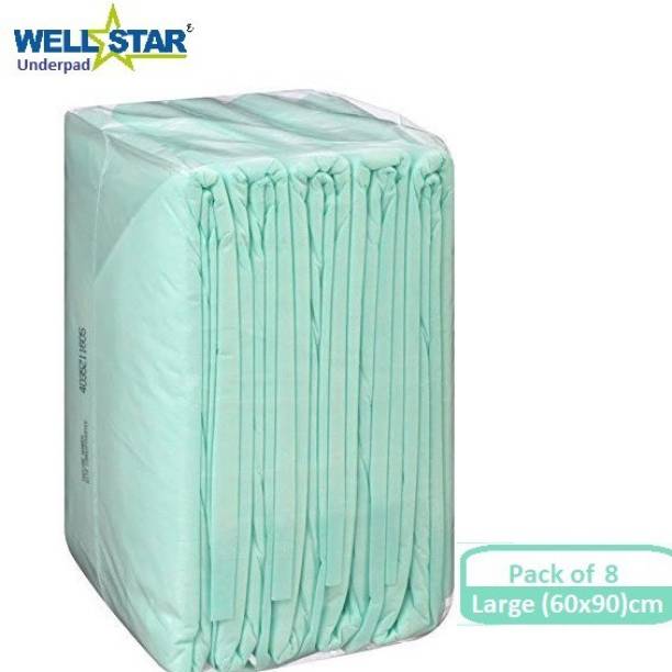 Wellstar Underpads 60x90cms Absorbent Sheets- Pack of 8 Adult Diapers - L