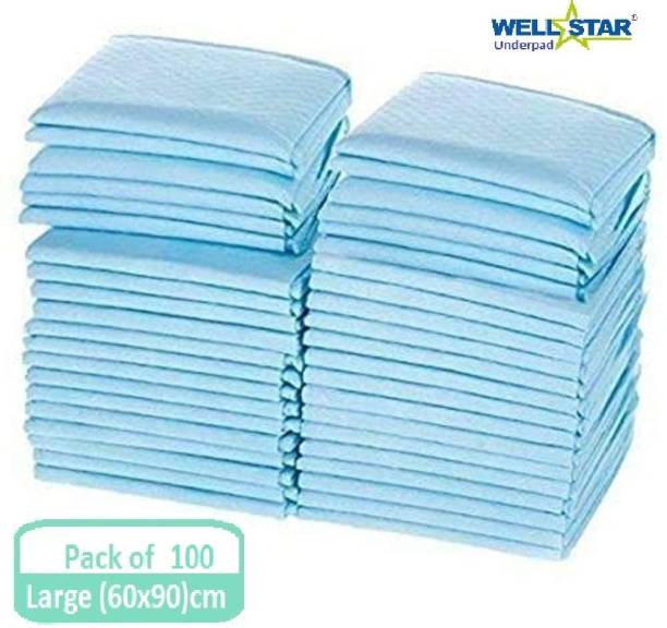 Wellstar Incontinence Underpads (Pack of 100 pcs, Blue, Size- 60 X 90 cms) Disposable fabric With Super absorbent polymer for Bedwetting Protection Adult Diapers - L