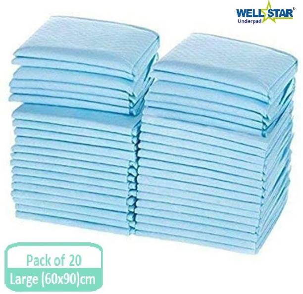 Wellstar Disposable Underpad Sheet (Pack of 20 Pcs, Size: 60x90 cms, Color-Blue) with super absorbent polymer Adult Diapers - L