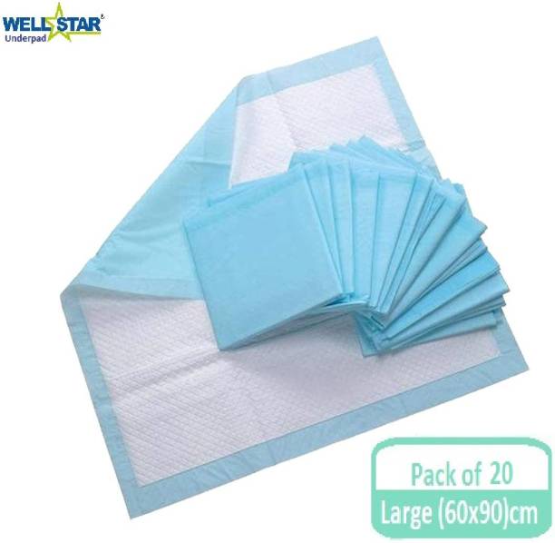 Wellstar SHIELD Premium Incontinence Underpad (Pack of 20 Pcs, Blue, Size 60 X 90 cms), Disposable Fabric with Super Absorbent Padding Adult Diapers - L