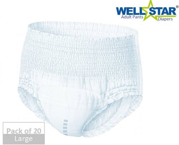 Wellstar Adult Diaper Pant style Unisex Large 20 Pcs, Waist Size (75-140 cm | 30-55 Inches) Adult Diapers - L