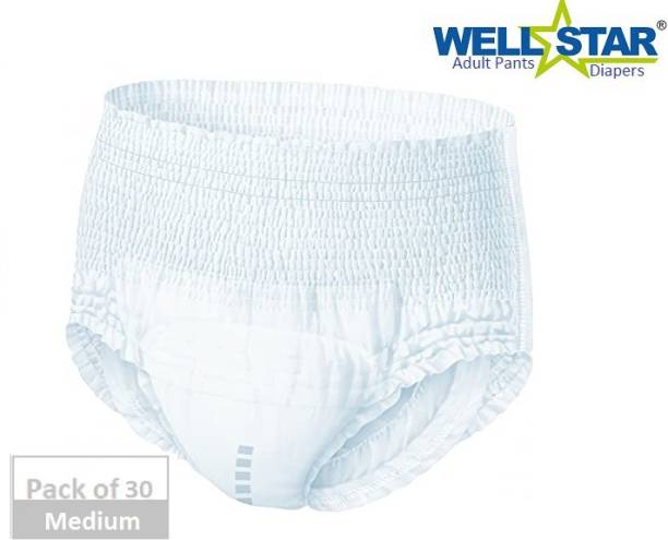Wellstar Adult Diaper Pant style Unisex Medium 30 Pcs, Waist Size (61-115 cm | 24-45 Inches) Adult Diapers - M