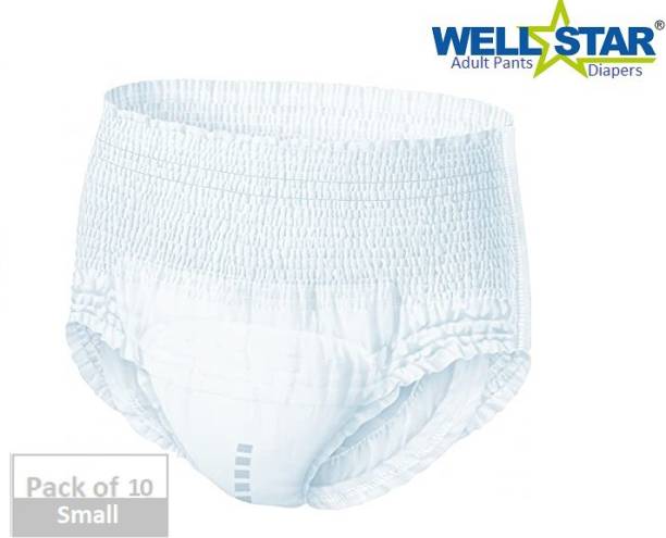 Wellstar Adult Diaper Pant style Unisex Small 10 Pcs, Waist Size (55-82 cm | 22-32 Inches) Adult Diapers - S