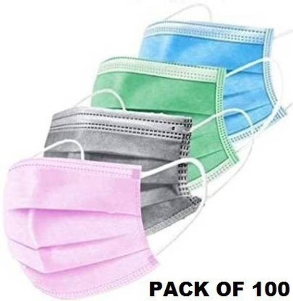 Wellstar Protective Face Mask with NOSE CLIP CE ISO & GMP Certified Bacterial Filtration Premium Quality Multicolored Disposable Face Masks with Elastic Earloops | 3-ply Breathable Non-Woven Mouth Cover 25 Green 25 Blue 25 Grey 25 Pink Mask Water Resistant Surgical Mask With Melt Blown Fabric Layer Non-Washable, Water Resistant Surgical Mask With Melt Blown Fabric Layer