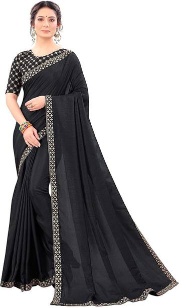 Nena Fashion Solid/Plain Bollywood Art Silk Saree (Black)