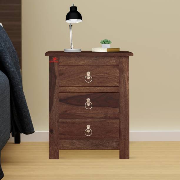 ROOFWOOD Sheesham Wood Night Stand 3 Drawer Storage Contemporary Bedside Table for Bedroom Solid Wood Bedside Table